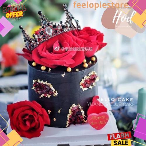Gradeori Topper Bold Crown Black Silver Dark Gold Hiasan Birthday Cake Tiara Hitam Mahkota Kristal W