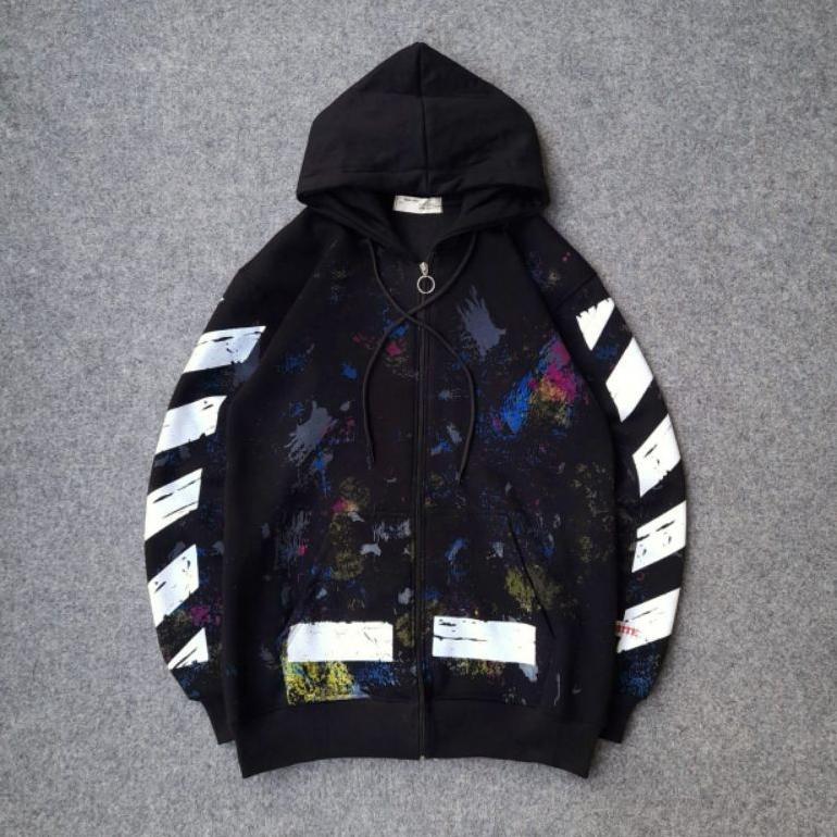 JAKET HOODIE ZIPPER OFF-WHITE GALAXY HYPEBEAST PREMIUM BLACK - GALAXY OFF WHITE