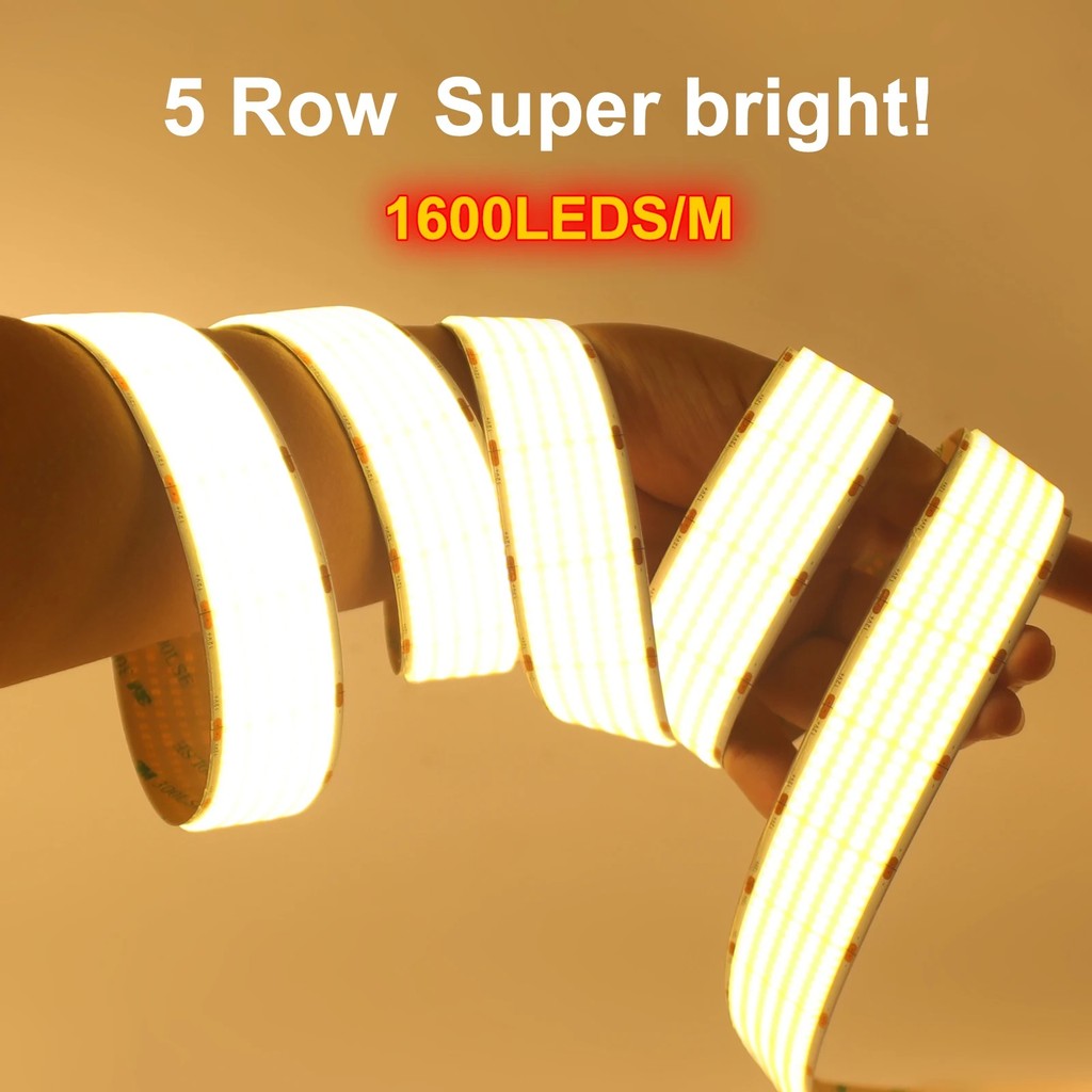 Lima Baris COB LED Strip Light DC12V 24V 1600LEDs / M Pita Fleksibel COB LED Lampu 3000K 4000K 6000K
