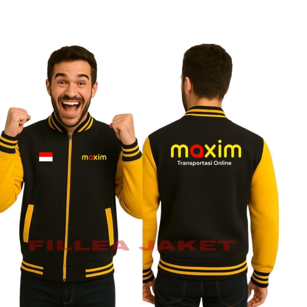 Varsity switer resleting logo ojek online maxim keren | jvarsity ojol maxim simple pria wanita terba