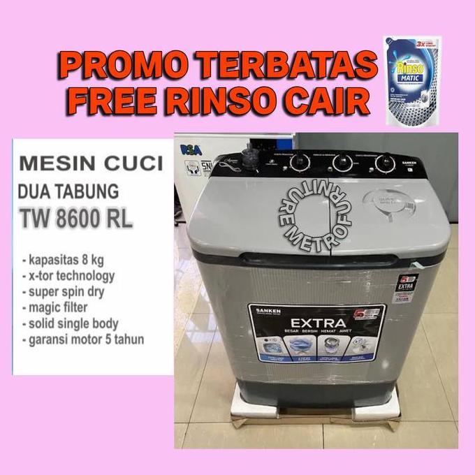 Terlaris Mesin Cuci Sanken 8 Kg 8600 Mesin Cuci 2 Tabung Sanken 8 Kg 8600