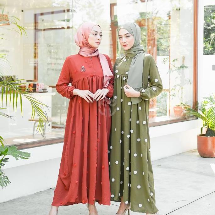 Koyu Hijab Rachel Polka Crincle Dress Wanita