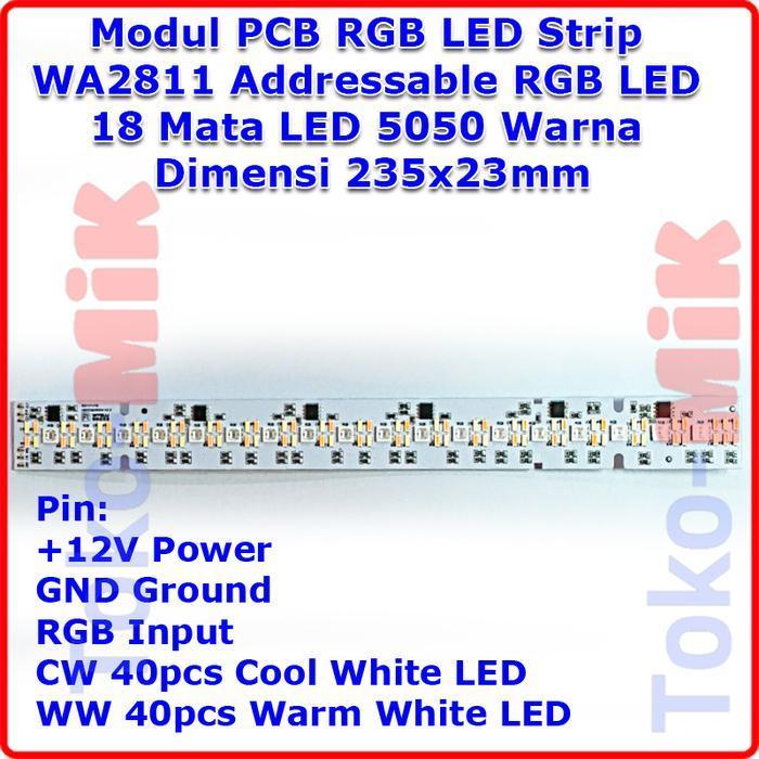 Modul DIY PCB Lampu LED Strip 18 Mata LED RGB Warna Color 5050 7W DC 12V IC Driver WS2811 40 Mata LE