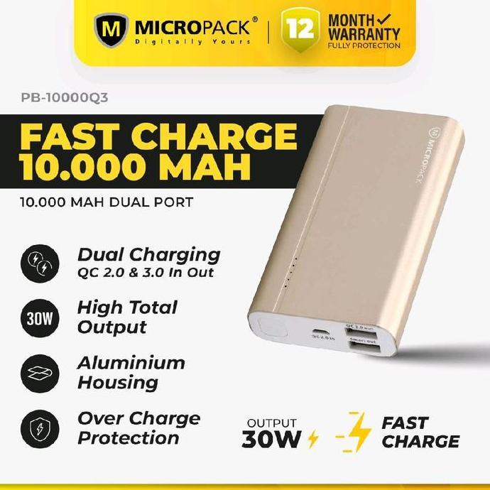 MICROPACK POWERBANK 10.000 MAH QUICK CHARGE 3.0 PB-10000Q3 BLACK [D]