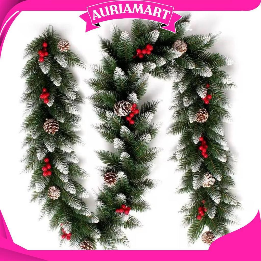 Garland Premium Garland Natal Salju Panjang Tebal Dengan Aksesoris Garland Salju Dekorasi Natal Kara