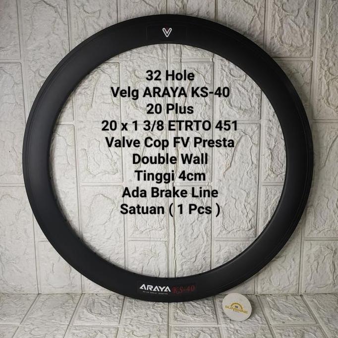 Promo Rims Velg 20 Plus 451 Araya Ks40 Sepeda Lipat Seli Minivelo 20X1 3/8 Double Wall Tinggi 4Cm Ad
