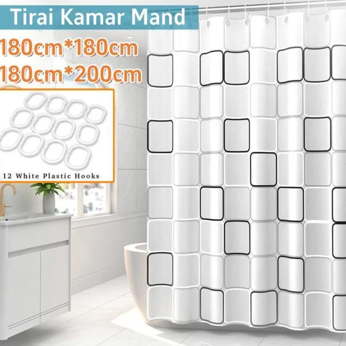 EVA Tirai Shower Bathup Anti Air 180 X200cm + Ring Hook Tirai Plastik Anti Jamur Tirai Kamar Mandi B
