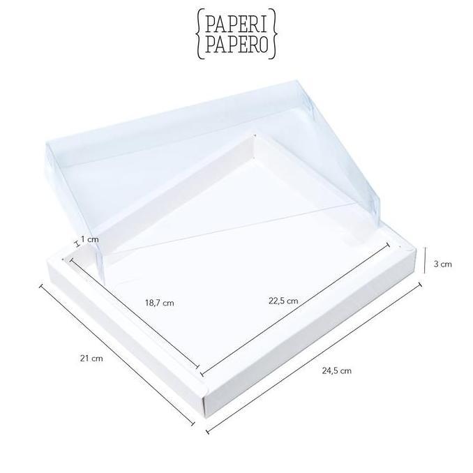 New- Box Putih Tutup Mika Transparan (22 x 18 x 3 cm) - Hampers Cookies