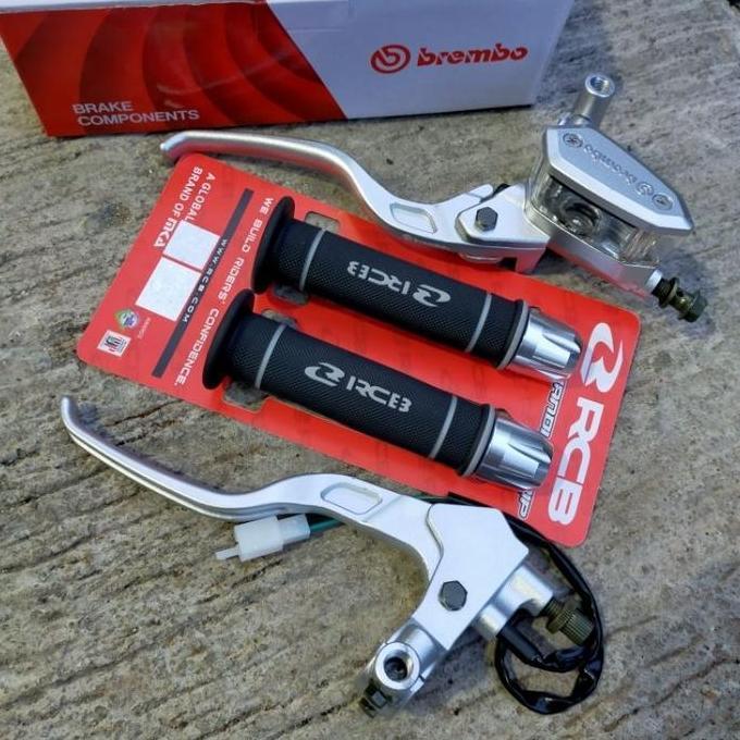 paket 3in1 master rem Brembo silver plus handgrip original RCB HG55 plus Jalu stang Garis cnc Univer