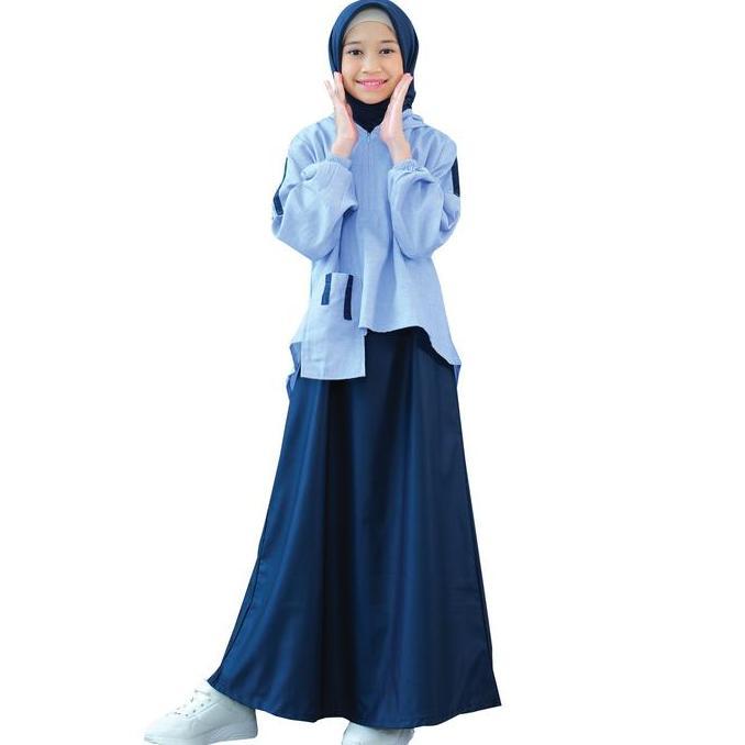 NEW GAMIS OUTER HOODIE ANAK DENIM LGA 840 COUPLE DEWASA KATUN MUSLIM NYAMAN ORI