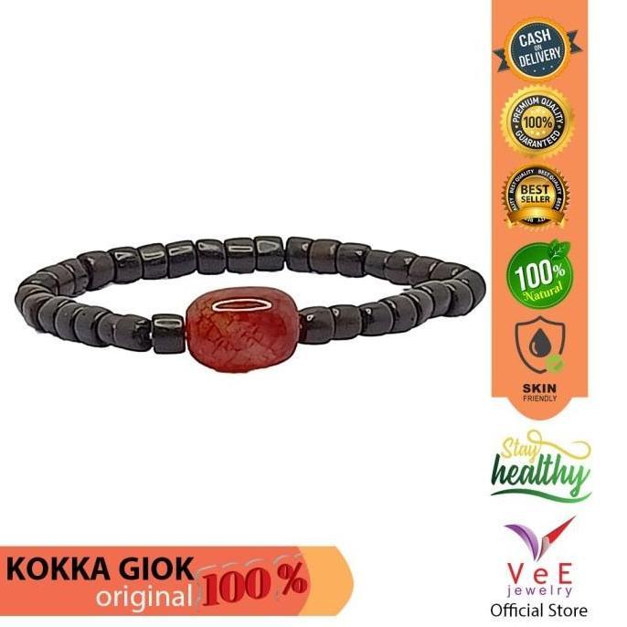 Gelang Tasbih Kayu Kokka Marjan Hitam Batu Giok Marun Jade Asli Cina