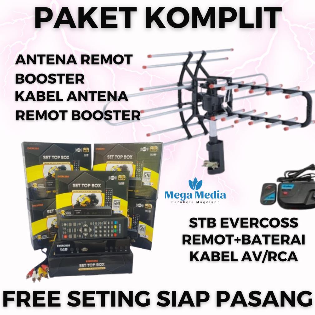 Paket Antena TV Digital Plus STB Evercoss Free Booster dan Kabel