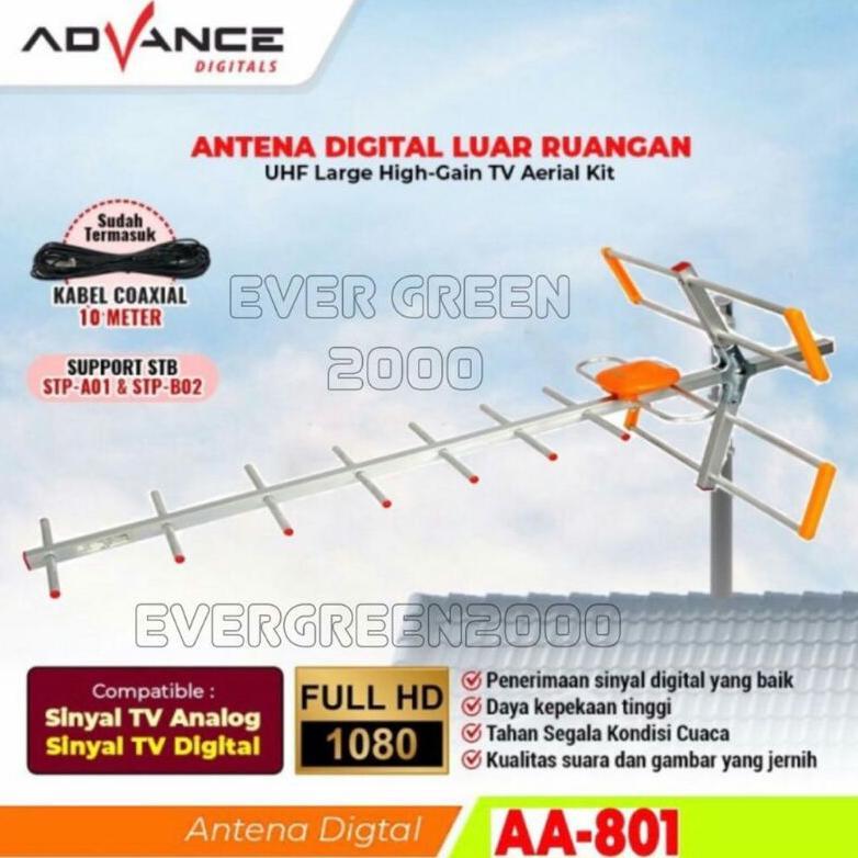 Antena Digital ADVANCE  AA-801 (Antene Luar/Outdoor) Komplit Assy + Kabel 10 meter 5C Coaxial + Jack