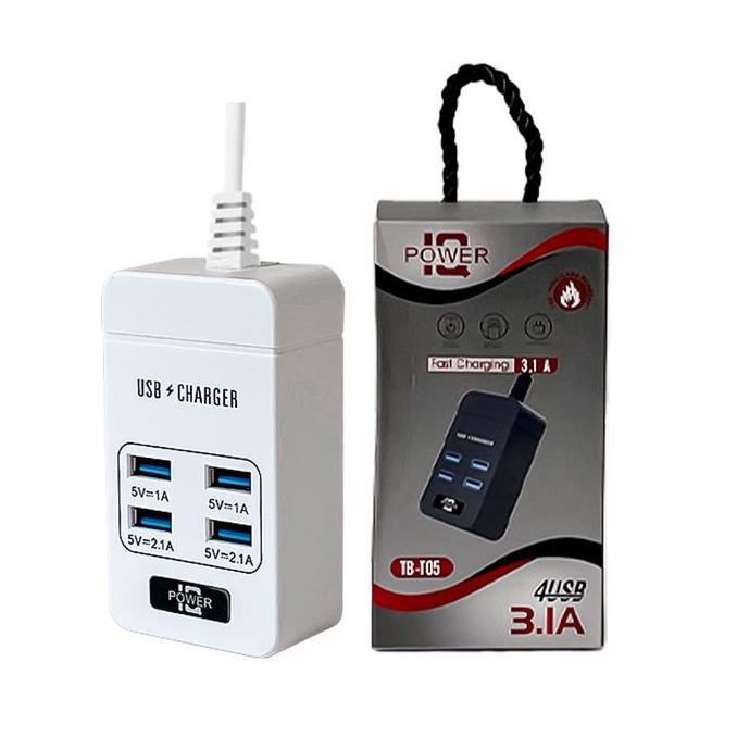 Colokan Listrik T05 USB Power Socket Fast Charging / V3.1A - 4 USB Port Warna HItam & Putih Kabel Pe