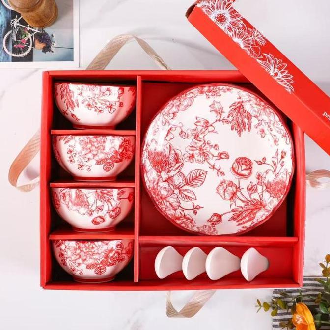 Hampers Mangkok Motif Souvenir Mangkok Set Kado Mangkok - Piring - Sendok Sup / Mangkok Keramik Kado