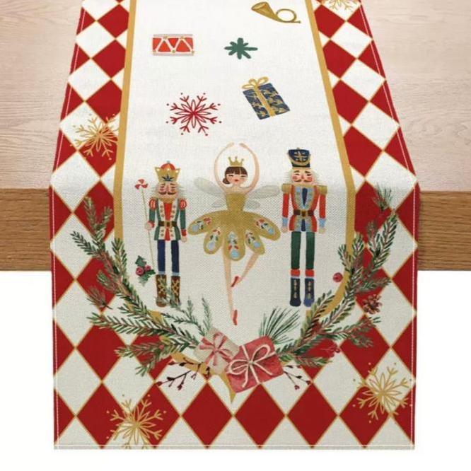 Everything Table Runner Christmas Motif Natal Nutcraer Taplak Meja Makan Kain