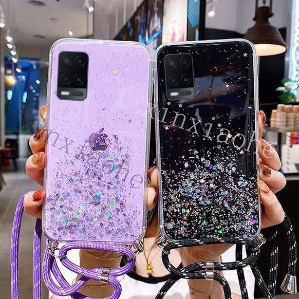 Case Tali Nagita Oppo A54 2021 Lanyard Glitter Gantungan