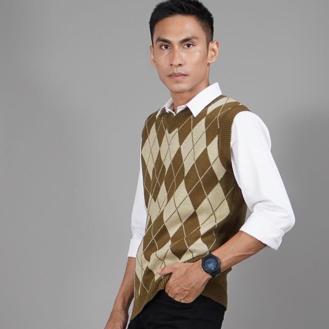 Okechuku Rompi Pria Vest Pria MOTIF KOTAK Vest Rajut Pria Rompi Custom