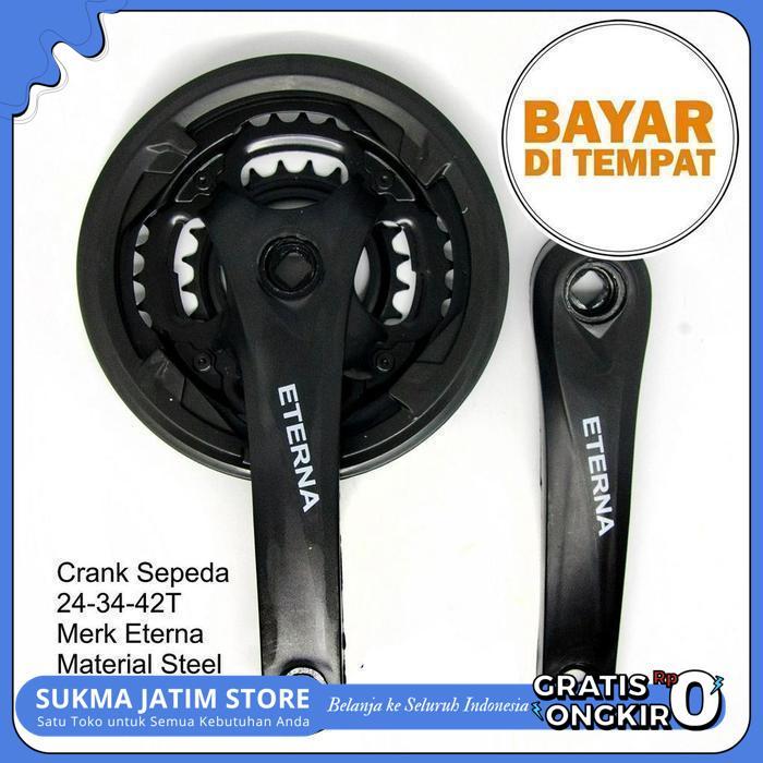 ETERNA CRANKSET CRANK 3 SPEED GIR GEAR DEPAN SEPEDA GUNUNG MTB BALAP ARM 170 MM 24-34-42T MATERIAL B