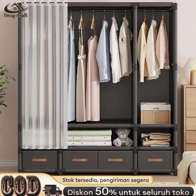 Rak Gantungan Baju Gantungan Pakaian Rak Sepatu Gantung Besi Lemari Aesthetic Tas 4 Susun Plastik St