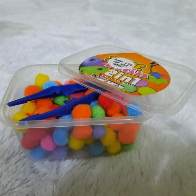 New- Paket pompom box tweezer pinset plastik pom pom mainan edukasi