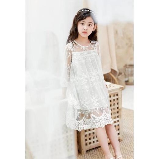 New- White Brocade Dress Putih Anak Import Dress Brukat Anak