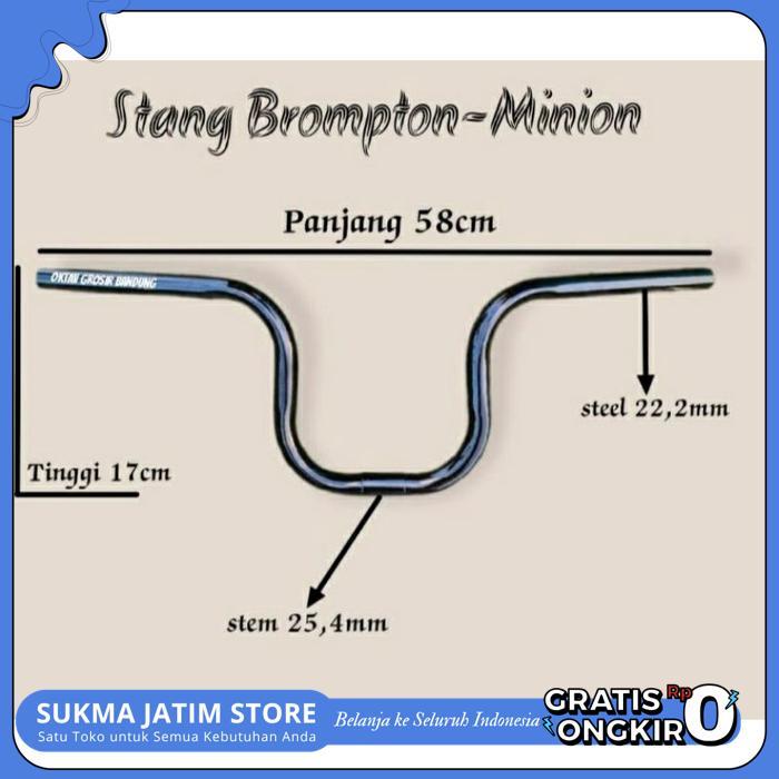 STANG SETIR BROMPTON MINION SEPEDA LIPAT - TINGGI 17CM, PANJANG 58CM, BAHAN BESI, WARNA HITAM - OUTD