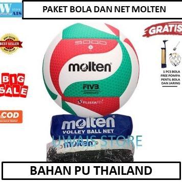 Bola Volly/voli Molten Original dan Net Volly molten - bola siap main - net ada sling baja - bola li