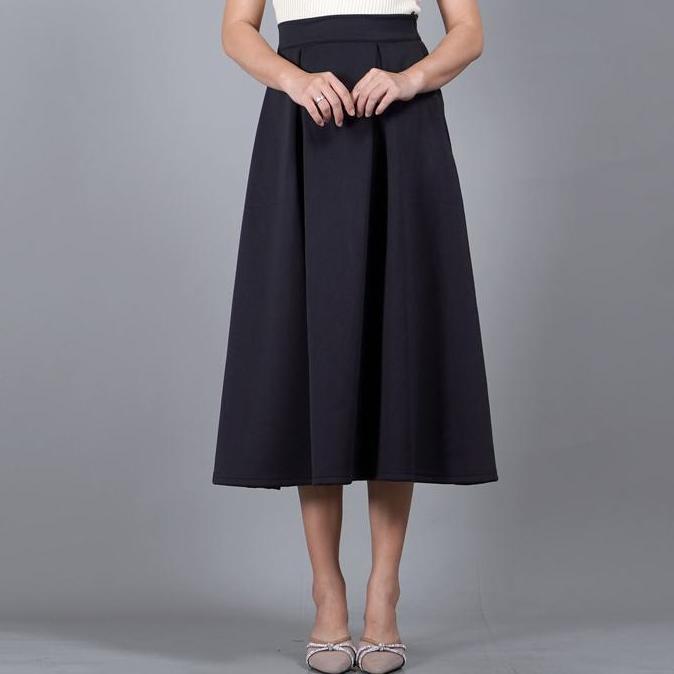 Okechuku REBECA Rok Hitam Panjang Polos Rok Wanita Korea A Line HITAM