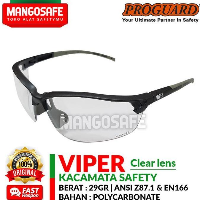 Kacamata Safety Proyek Putih PROGUARD VIPER / Safety Glass Sport Fashion Clear Lens Kaca mata Bening
