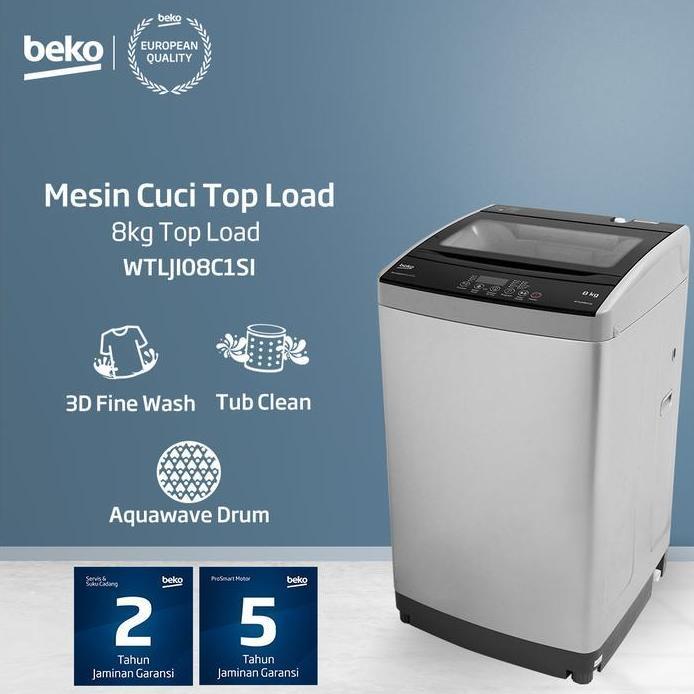 Ready BEKO Mesin Cuci Top loading 8KG WTLJI08C1SI