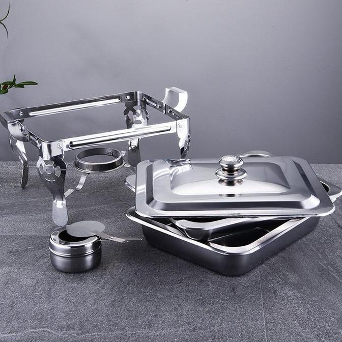 Terlaris Warmer Square Pan Chafing Dish Tebal Tempat Makanan Prasmanan Jumbo 2 Kompor Api Pemanas Wa