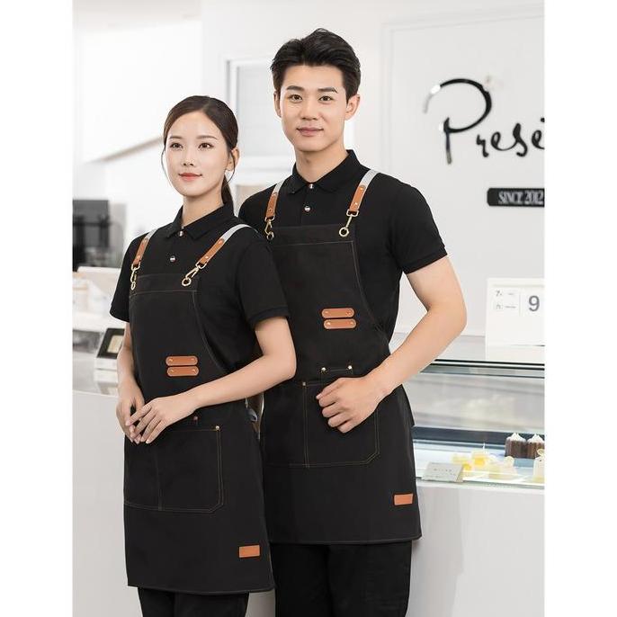 New- COD Apron Celmek Celemek Masak Barista Coffee Cafe Shop Dapur Model Kantong Polos Anti Air Dan 