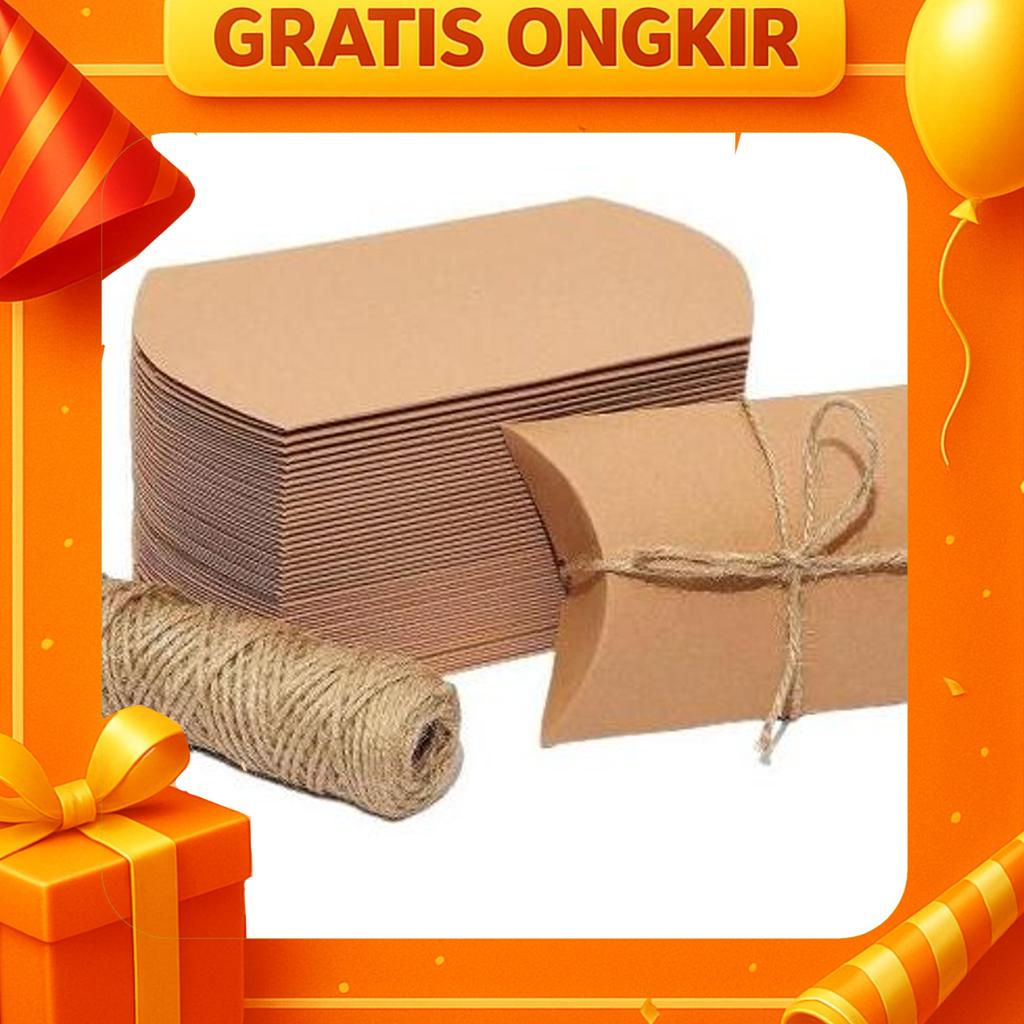 10 Pillowbox  Medium / Craft Paper Bag Kemasan Hadiah Plus Tali