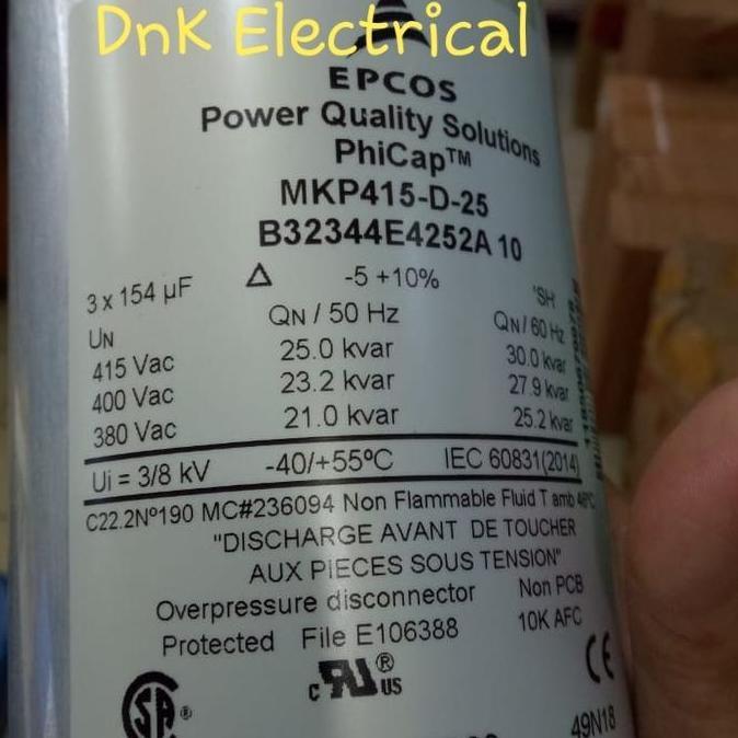 Promo Capacitor/Capasitor/Kapasitor 25kvar/25 kvar 415V EPCOS MKP415-D-25 Diskon
