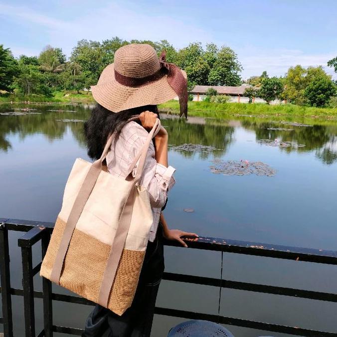 tas jumbo 42x10*45 cm totebag beach shopping travelling bags set topi pantai gaul abiezz Kulit PU Ka