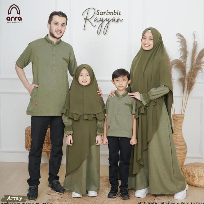 New- Baju Sarimbit Couple Keluarga Gamis Koko Arra Rayyan Army Premium