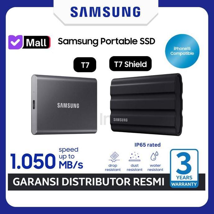 SAMSUNG SSD PORTABLE T7 SHIELD 1TB / 2TB / 4TB EXTERNAL SSD EKSTERNAL TYPE C - GARANSI 3 TAHUN ORIGI