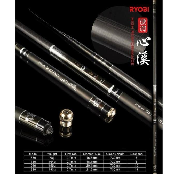 Joran Tegek Ryobi Shinkei 360 s/d 630 Carbon Kuat dan Ringan