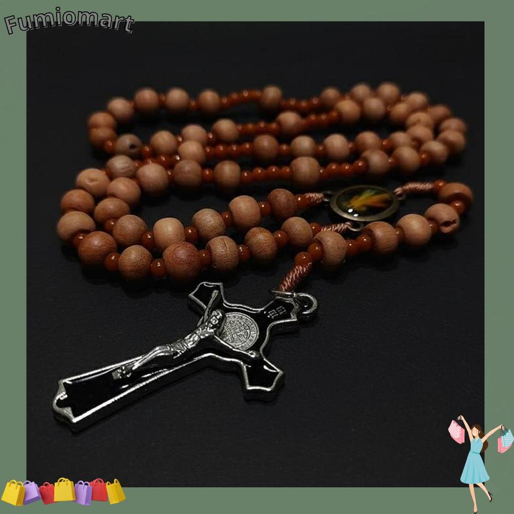 Bigpromo Kalung Rosario Cendana 77 Bapa Kami Kayu 8Mm Katolik Aksesoris Souvenir Salib Pria Wanita T