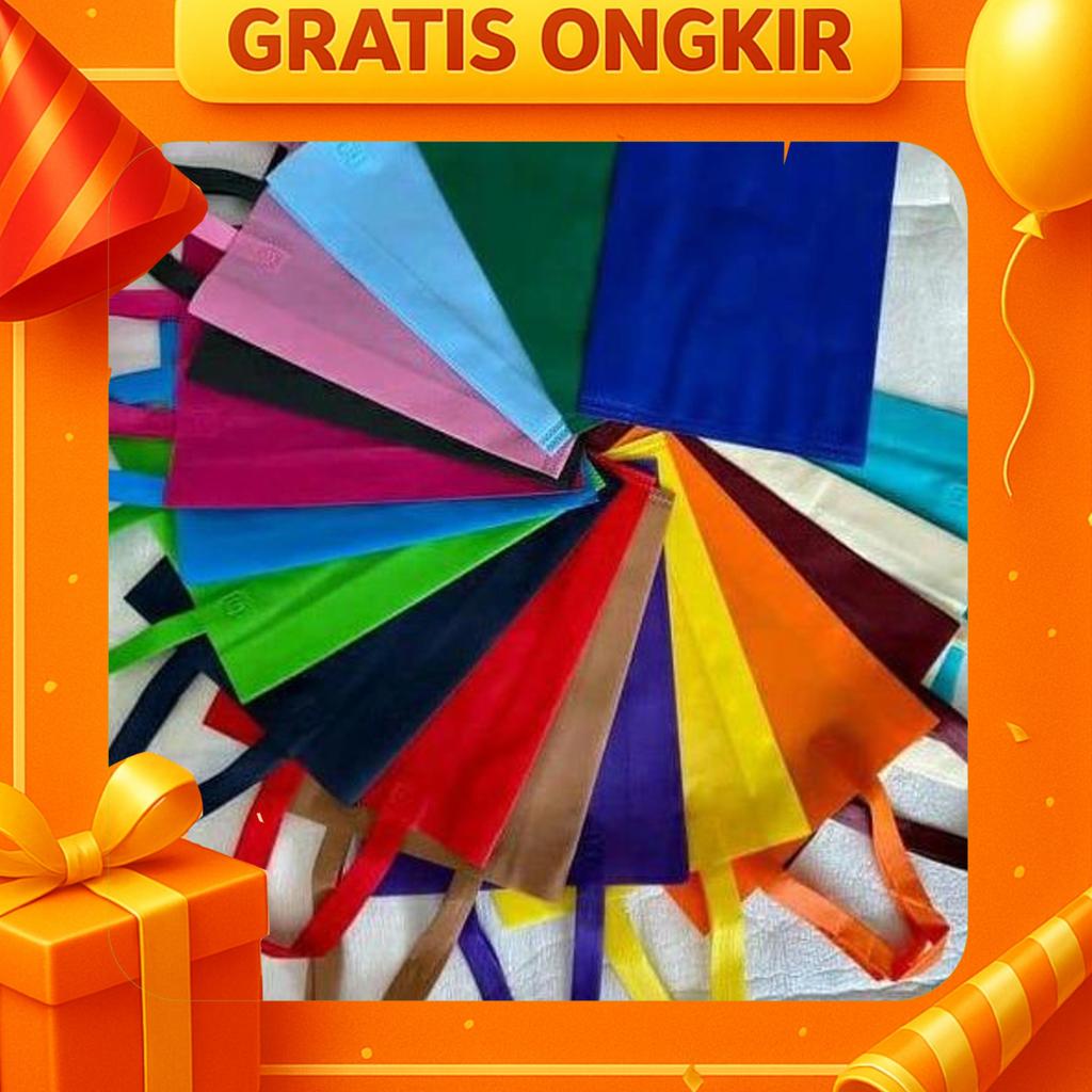 Lusinan Isi 12 Pcs Uk. 20X26X10 Cm Tas Kain Spunbond Goodie Bag Tali Polos Kantong Belanja Serbaguna