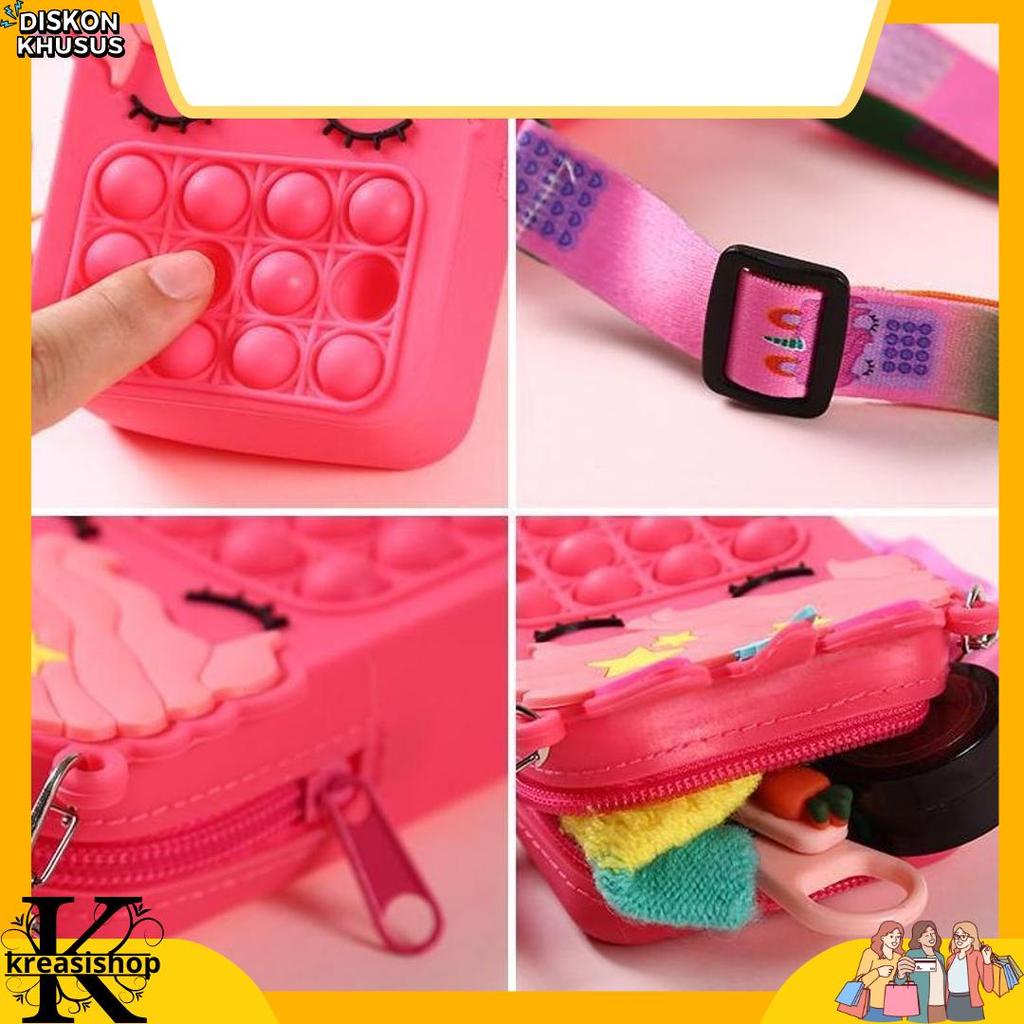 Terlaris Tas Pop It Unicorn Poni Mahkota Rubber Jelly Mainan Anak