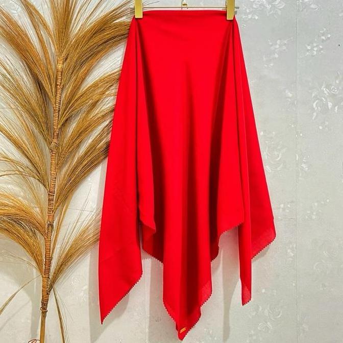 Promo Segiempat Merah Cabe Jumbo 130X130 ( Free Pouch ) / Voal Merah Cerah SyarI / Hijab Merah Cerah