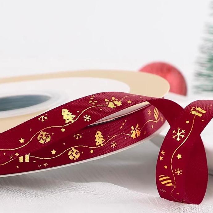 (harga 1 ROLL) pita satin natal pita kado natal pita natal 1Cm pita