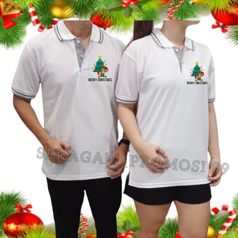 Gothereway Baju Kaos Kerah Natal Merry Christmas Dewasa S M L Xl Xxl / Atasan Poloshirt Natal Unisex
