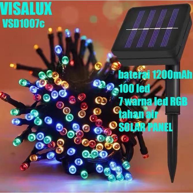 visalux vcd1007 Lampu Natal Solar Panel Warna Warni 100LED RGB outdoor