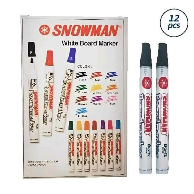 Spidol Snowman Whiteboard Bg 12 Warna Hitam Papan Putih