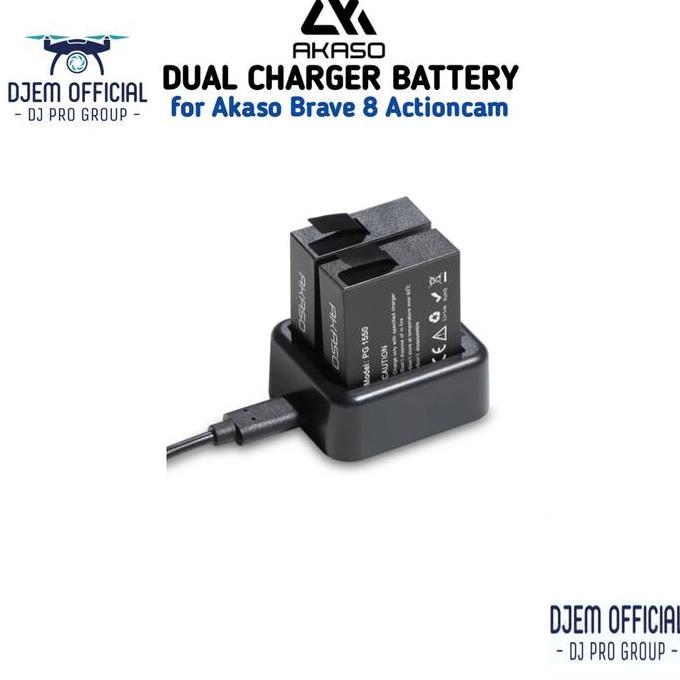 Akaso Brave 8 Dual Charger + 2 Battery Action Camera Actioncam Akaso Brave8 Baterai Kamera Akaso