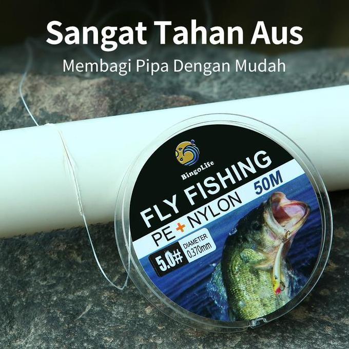Alat Senar Pancing Terbang 50m Benang Pancing Kuat Anti Gigitan PE + Nilon Fly Fishing Line Anti Ker