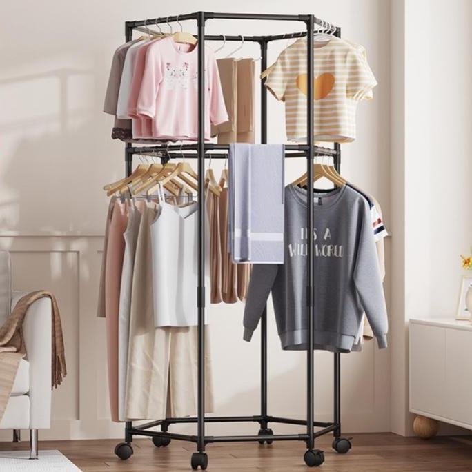 Terlaris Rak Gantung Baju Besi Putar Rotasi 360Stand Hanger Dengan 6 Roda / Rack Jemuran Bulat Jumbo